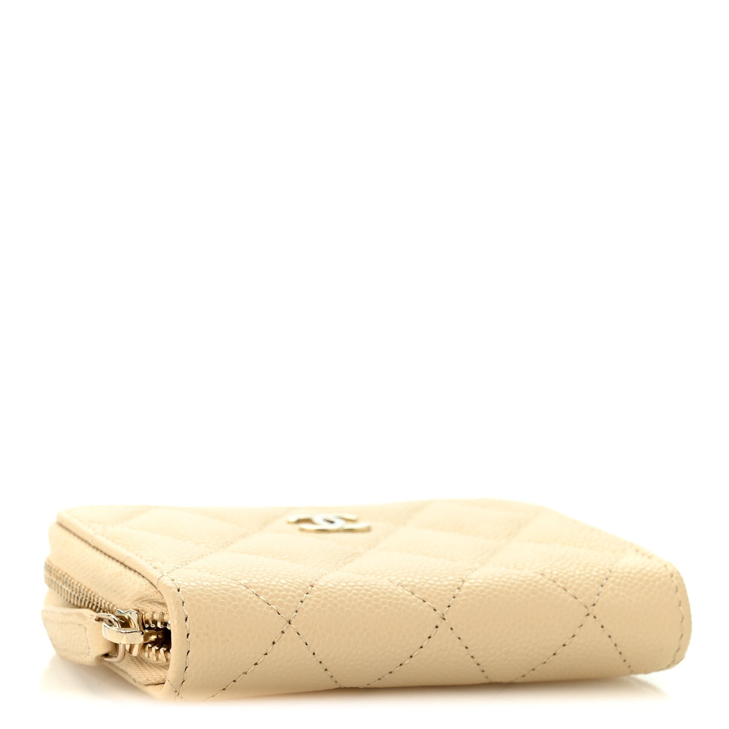 Caviar Quilted Zip Around Coin Purse Beige