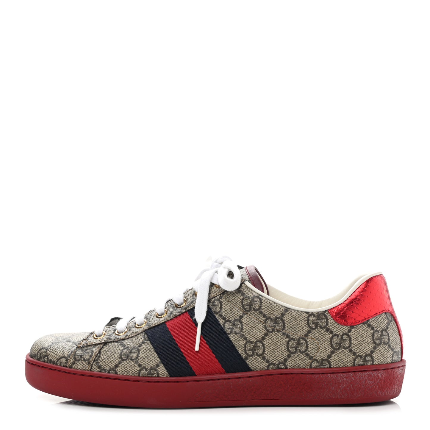 GG Supreme Monogram Ayers Mens New Ace Low-Top Sneaker 7 Beige Red