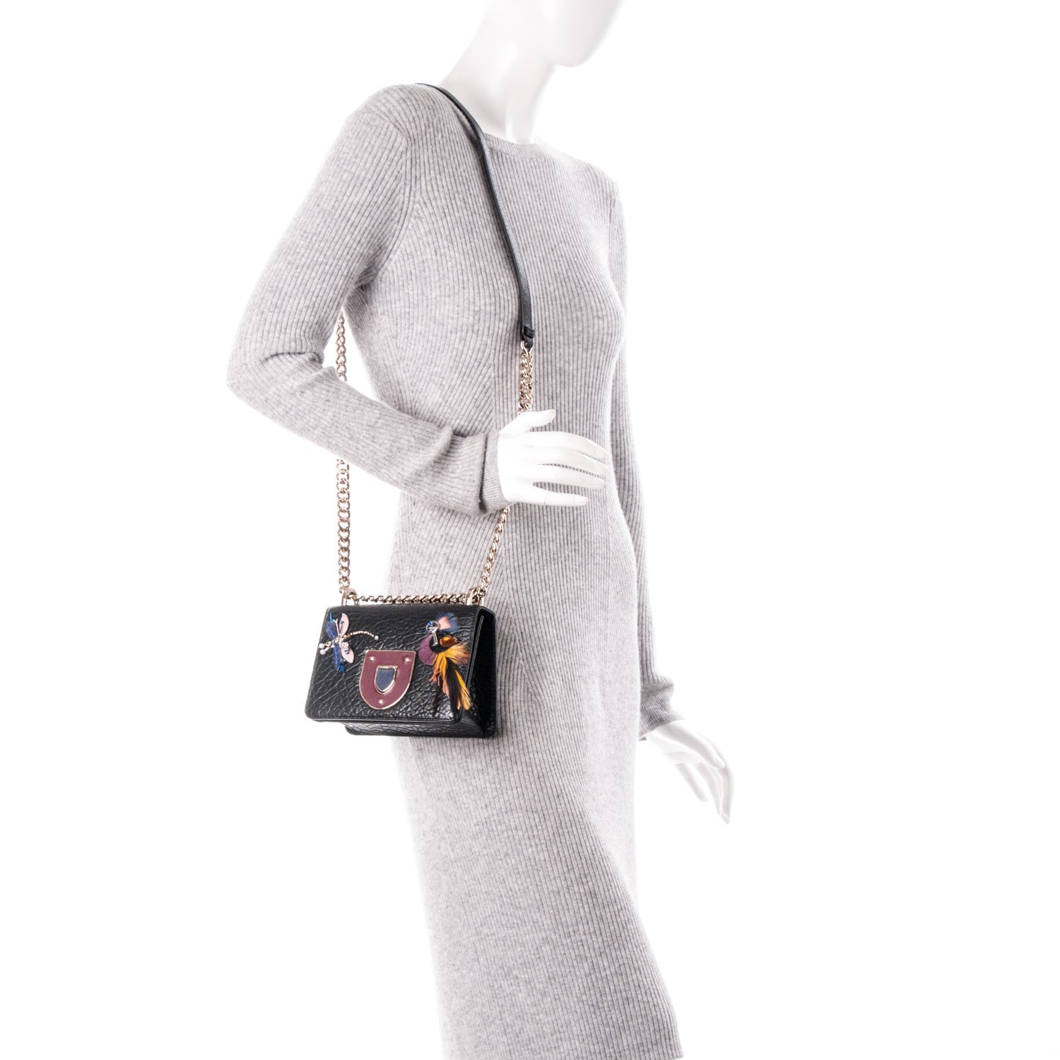 Christian Dior Crinkled Lambskin Embellished Diorama Club Bag Black 2 of 6