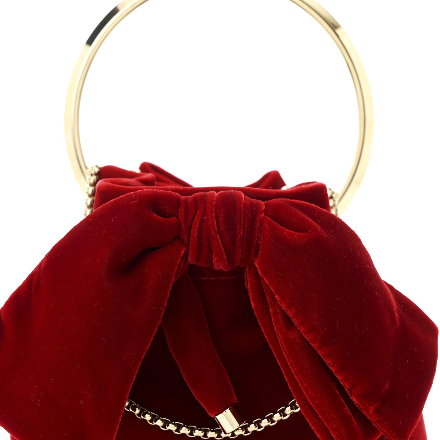 Jimmy Choo Velvet Micro Bon Bon Bow Bucket Bag Red 8 of 10