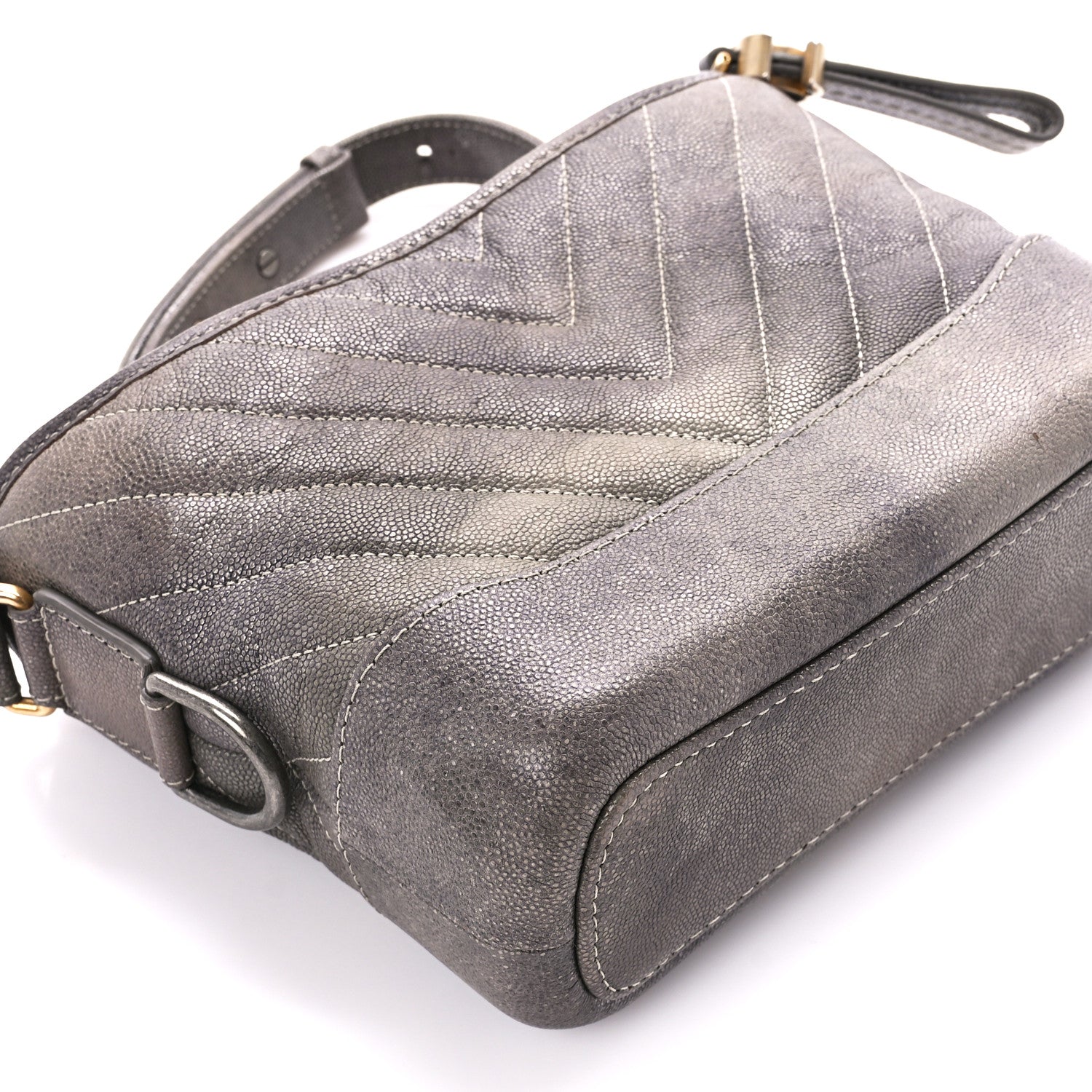Chanel Metallic Caviar Chevron Quilted Small Gabrielle Hobo Light Silver Gold 9 of 10