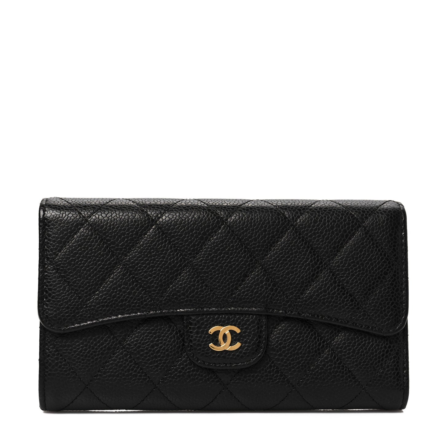 Caviar Quilted Large Gusset Flap Wallet Black