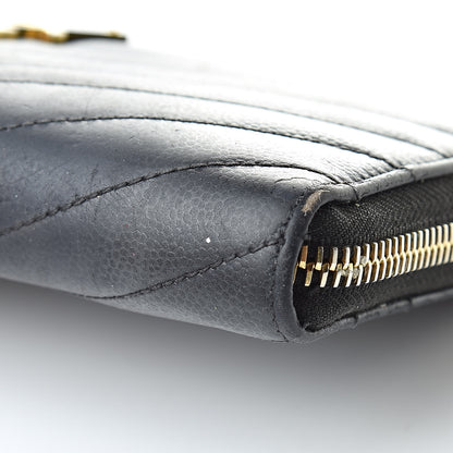 Saint Laurent Grain De Poudre Matelasse Chevron Monogram Zip Around Wallet Grey 12 of 17