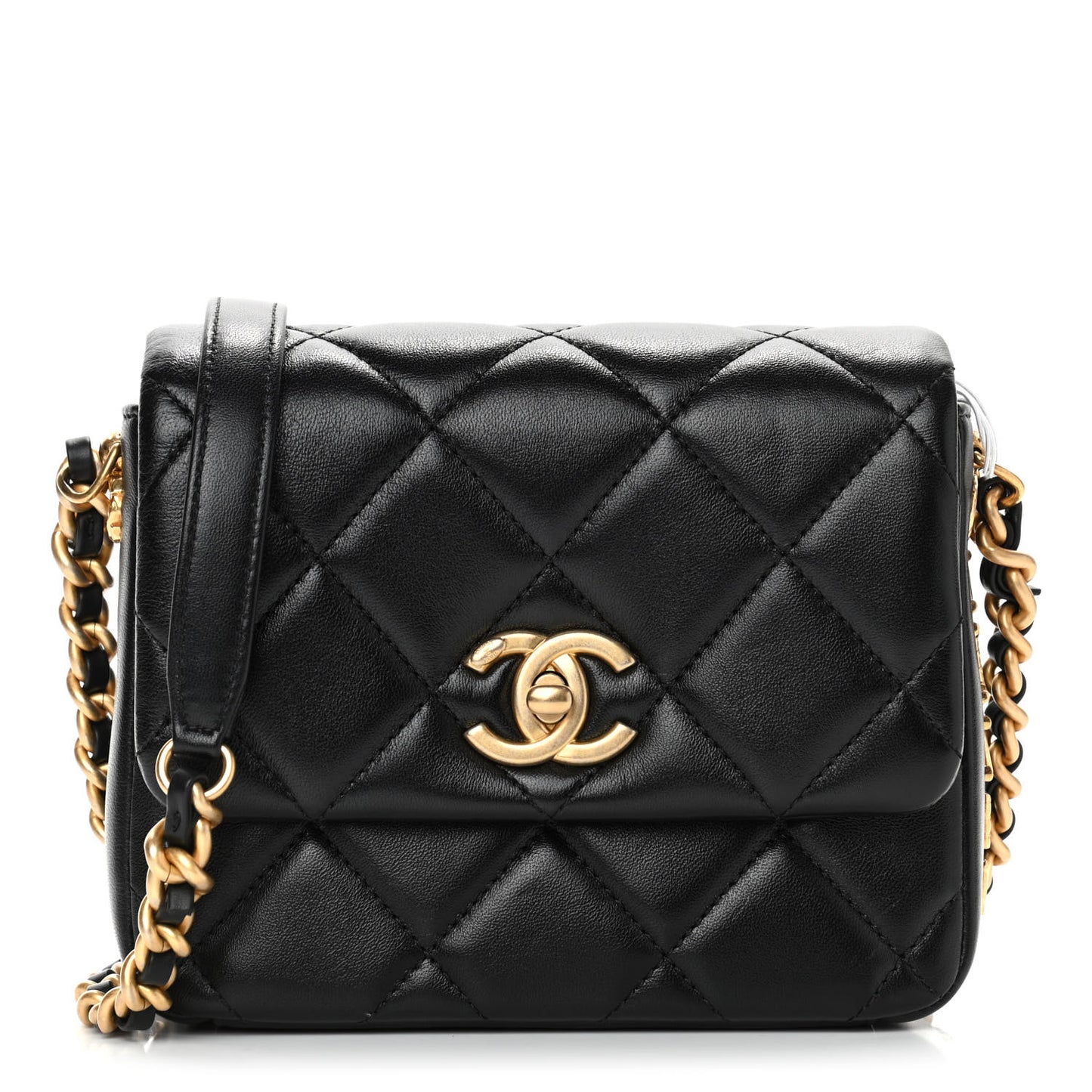 Lambskin Quilted Mini Side Note Flap Black