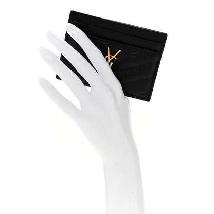 Saint Laurent Grain De Poudre Matelasse Chevron Monogram Credit Card Case Black 2 of 10