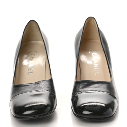 Chanel Lambskin Patent Cap Toe Pumps 37.5 Black 5 of 9