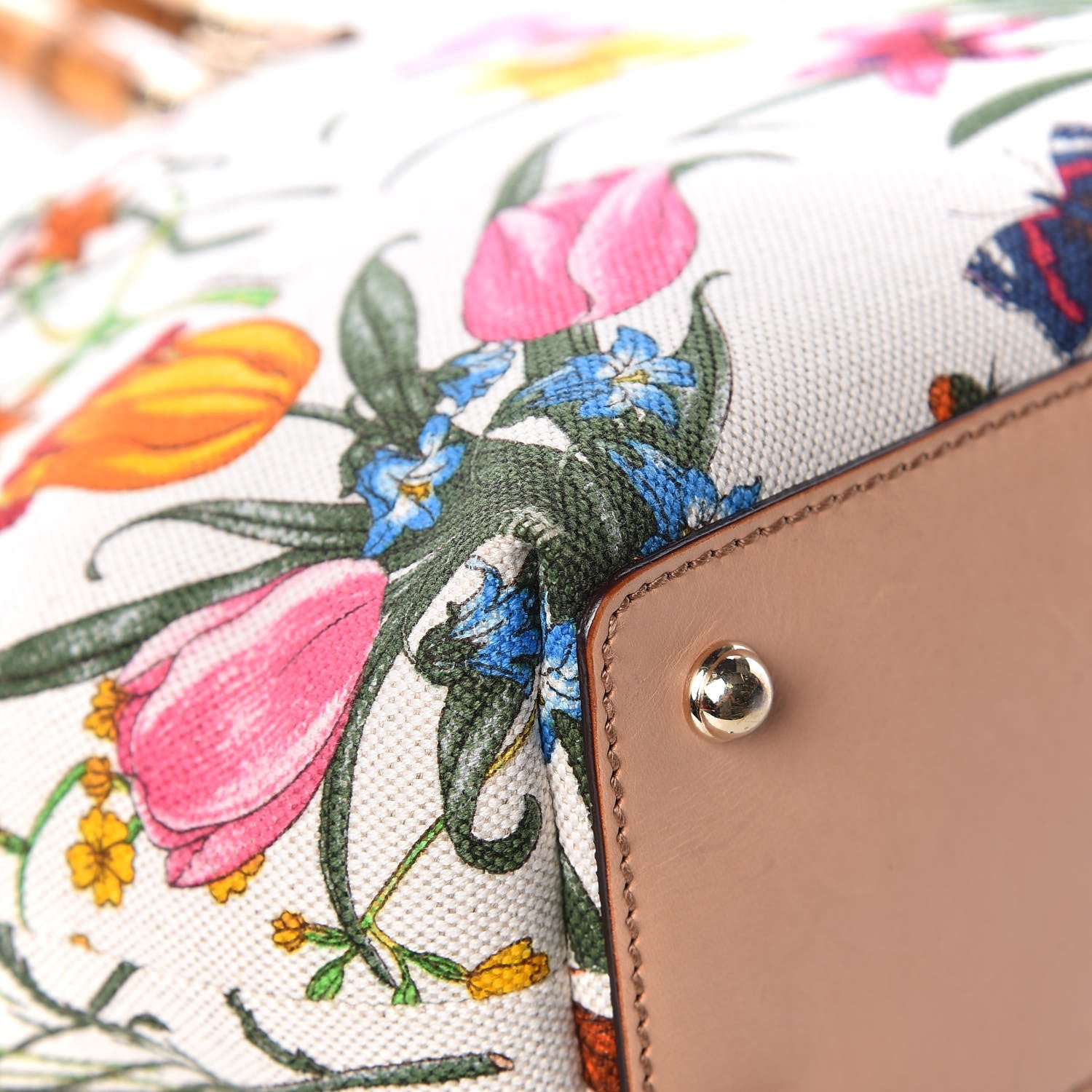 Gucci Canvas Floral Flora Bamboo Handle Bag White 18 of 19