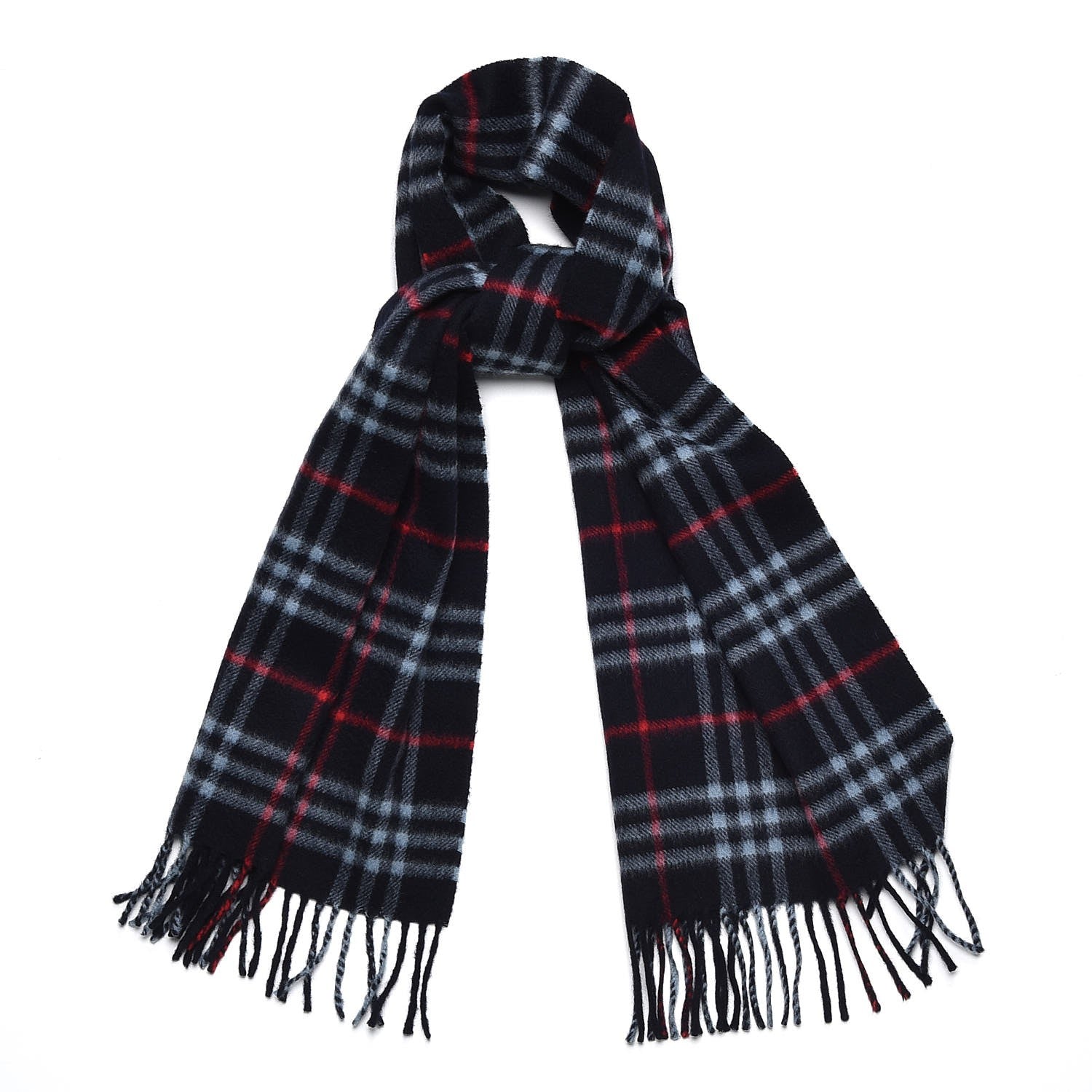 Burberry Cashmere House Check Fringe Scarf Navy 1 of 4