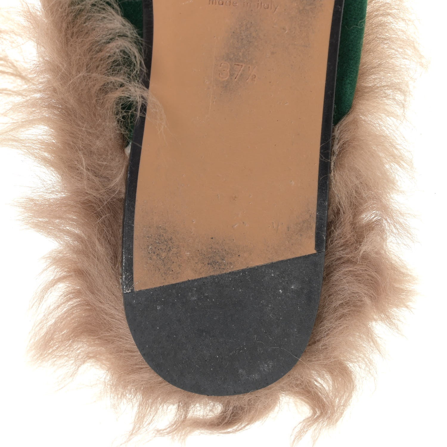 Gucci Velvet Fur Womens Princetown Slippers 37.5 Green 10 of 13