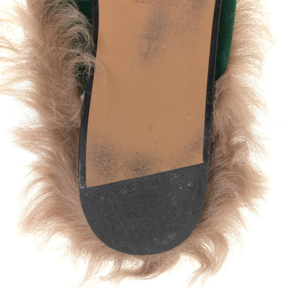 Gucci Velvet Fur Womens Princetown Slippers 37.5 Green 10 of 13