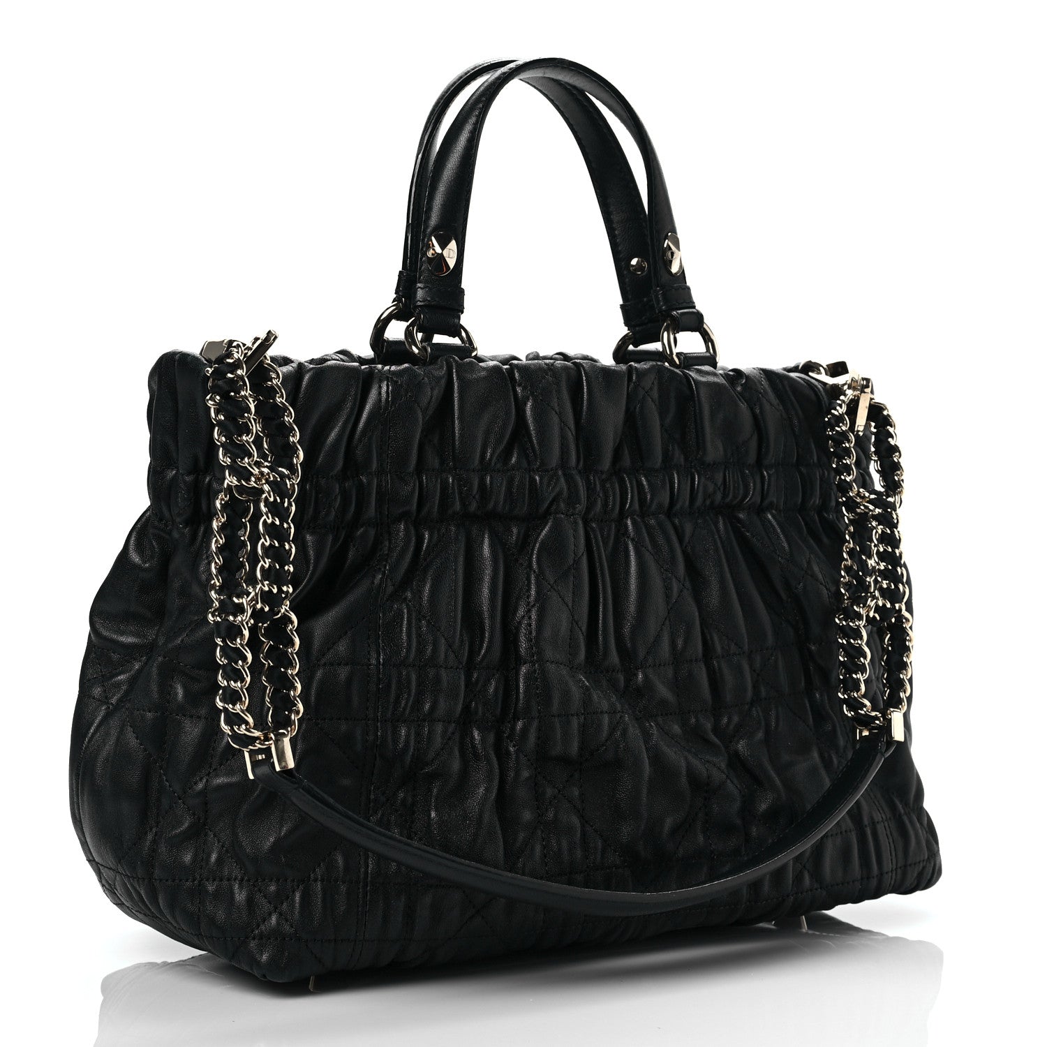 Christian Dior Gaufre Lambskin Cannage Delices Tote Black 2 of 6