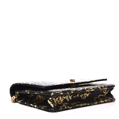 Chanel Calfskin Crocodile Embossed Graffiti 2.55 Crocodile Reissue Wallet On Chain WOC Black Gold 4 of 12