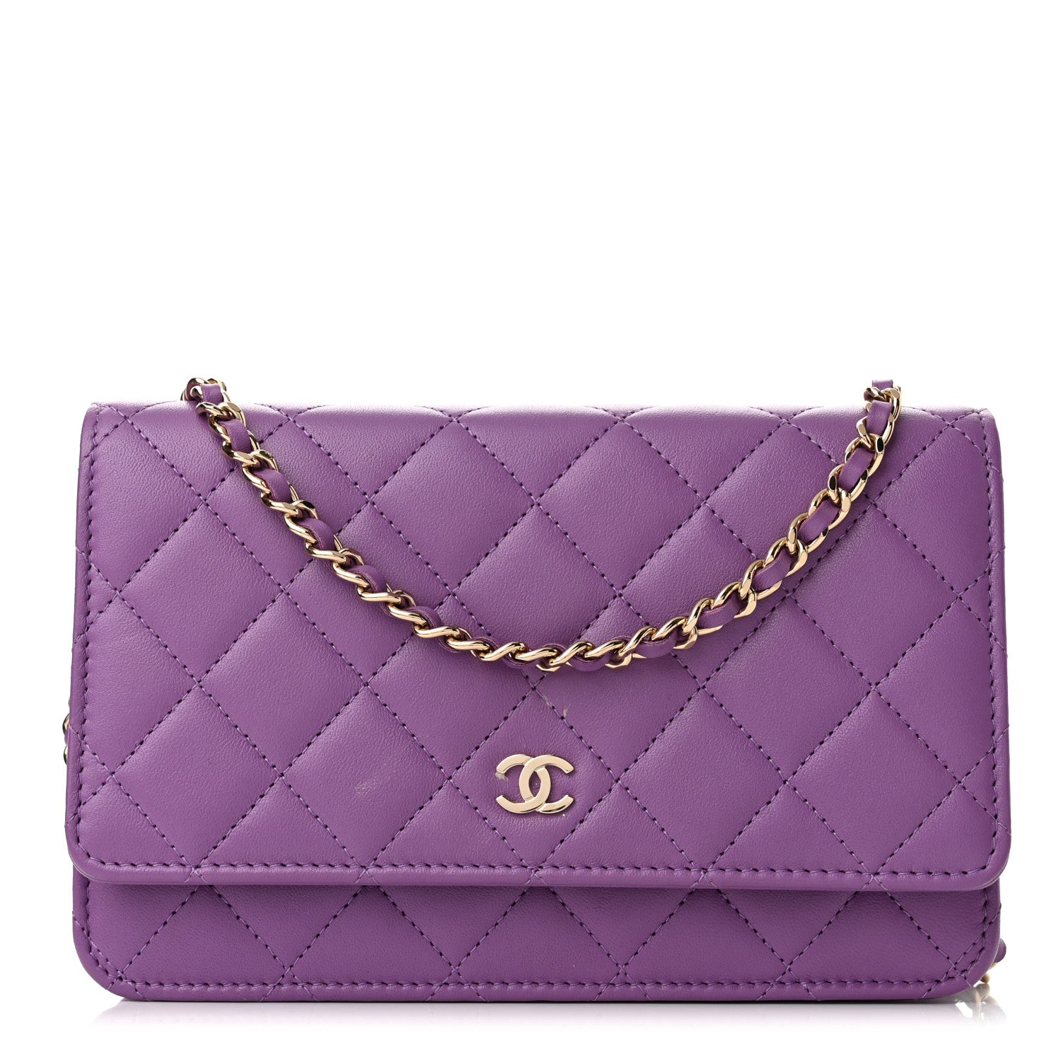 Chanel Lambskin Quilted Wallet On Chain WOC Purple 1 of 11