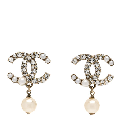 Chanel Crystal Pearl CC Drop Earrings  Gold Pearly White 1 of 4