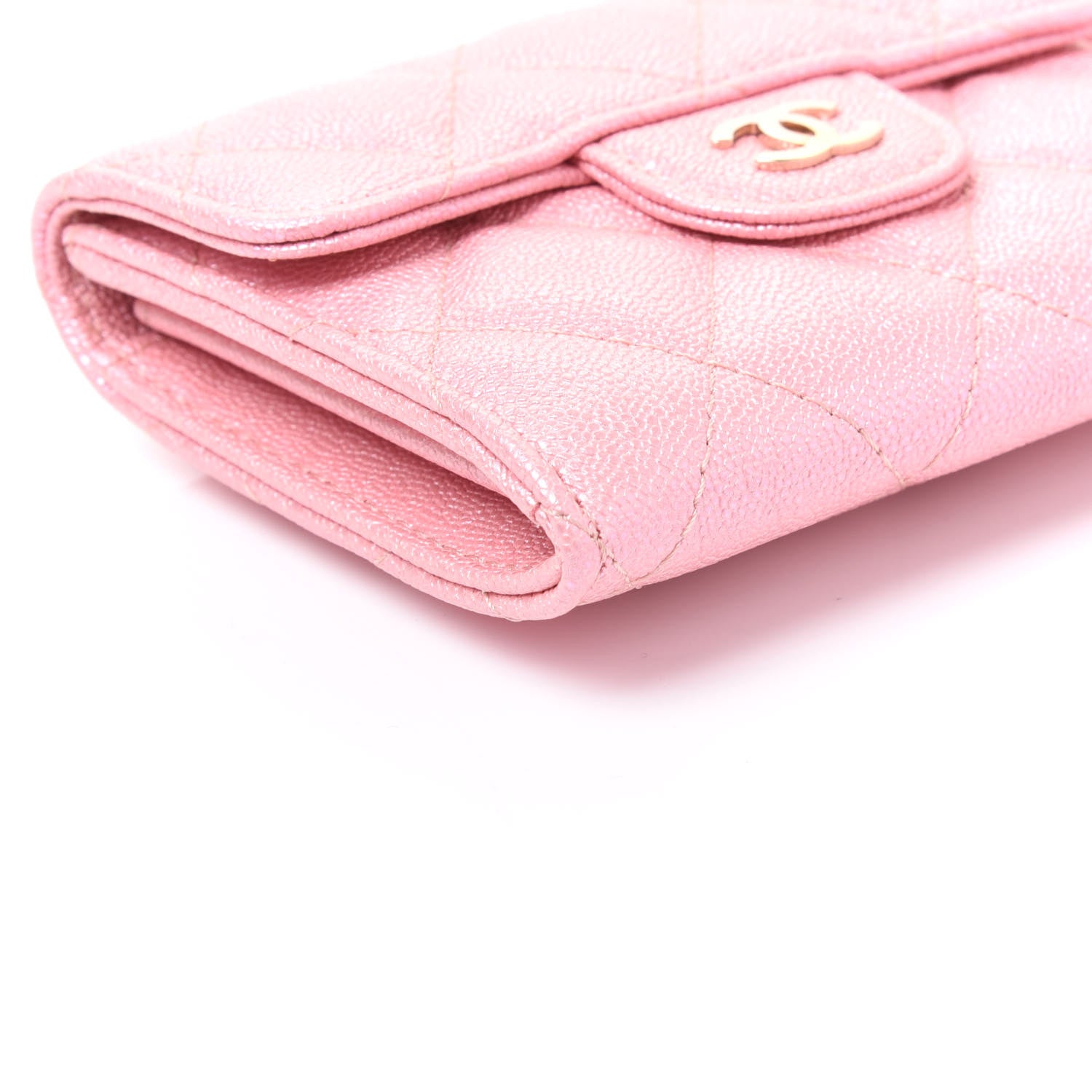 Chanel Iridescent Caviar Flap Quilted Card Holder Wallet Pink 5 of 10