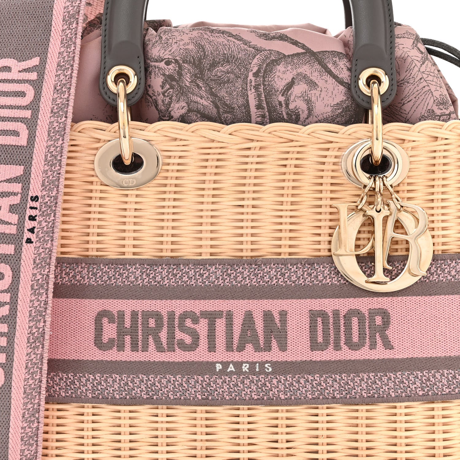 Christian Dior Wicker Oblique Medium Lady Dior Bag Pink Grey