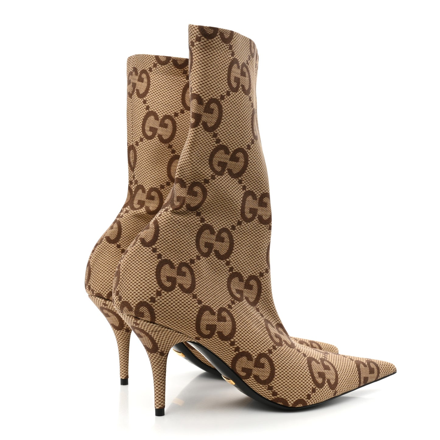 X GUCCI Jersey Maxi GG Monogram Crepe Knife Booties 37.5 Camel Ebony