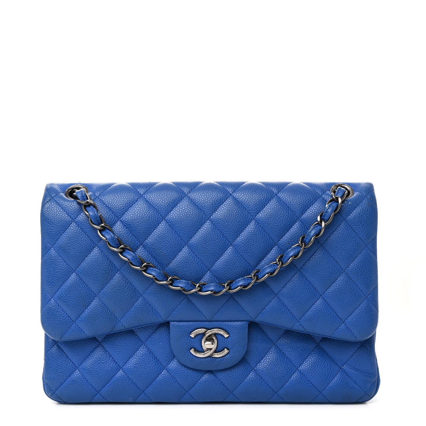 Caviar Quilted Jumbo Double Flap Blue