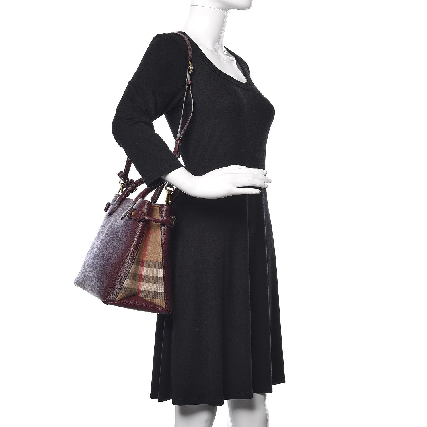 Burberry Grainy Calfskin House Check Medium Banner Tote Elderberry 3 of 29