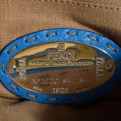 Fendi Cuoio Romano Raffia Selleria Medium Peekaboo Iconic Satchel Blue 6 of 10