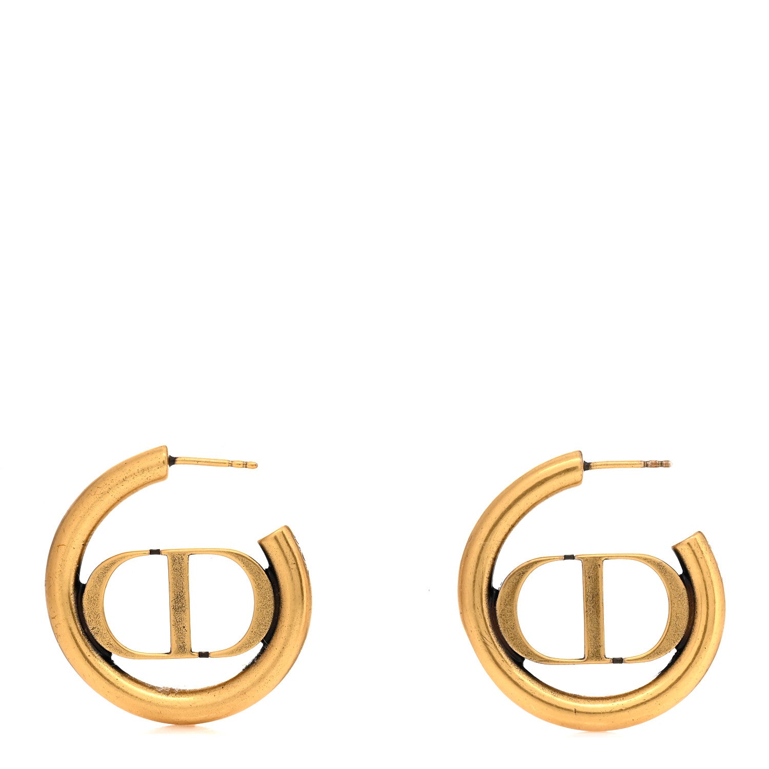 Christian Dior Metal 30 Montaigne Hoop Earrings Aged Gold 1 of 4