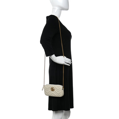 Gucci Calfskin Matelasse Mini GG Marmont Chain Crossbody Bag White 2 of 11