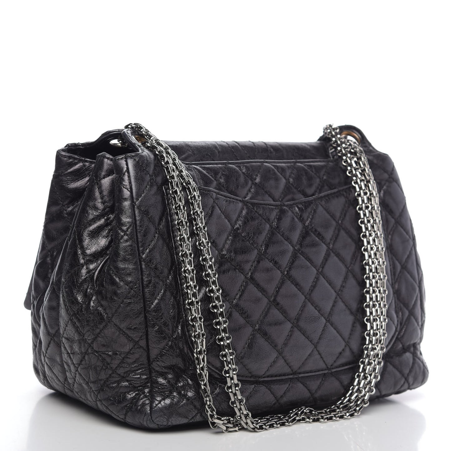 Metallic Aged Calfskin Quilted Reissue 2.55 Accordion Flap Black