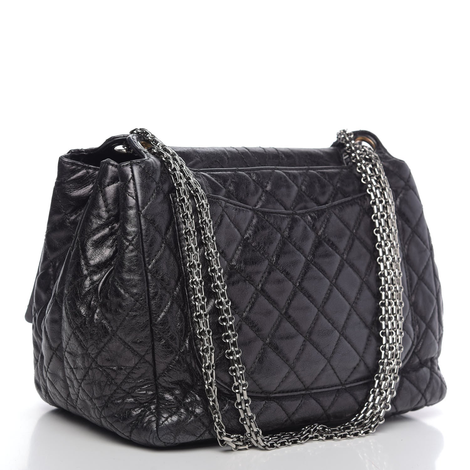 Chanel Metallic Aged Calfskin Quilted Reissue 2.55 Accordion Flap Black 4 of 13