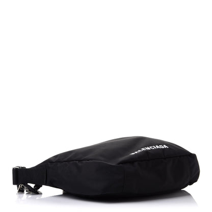 Balenciaga Recycled Sport Nylon Logo Embroidered Large Wheel Sling Bag Black White 4 of 11