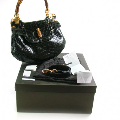 Gucci Alligator Bamboo Handle Large Peggy Bag Black 4 of 12
