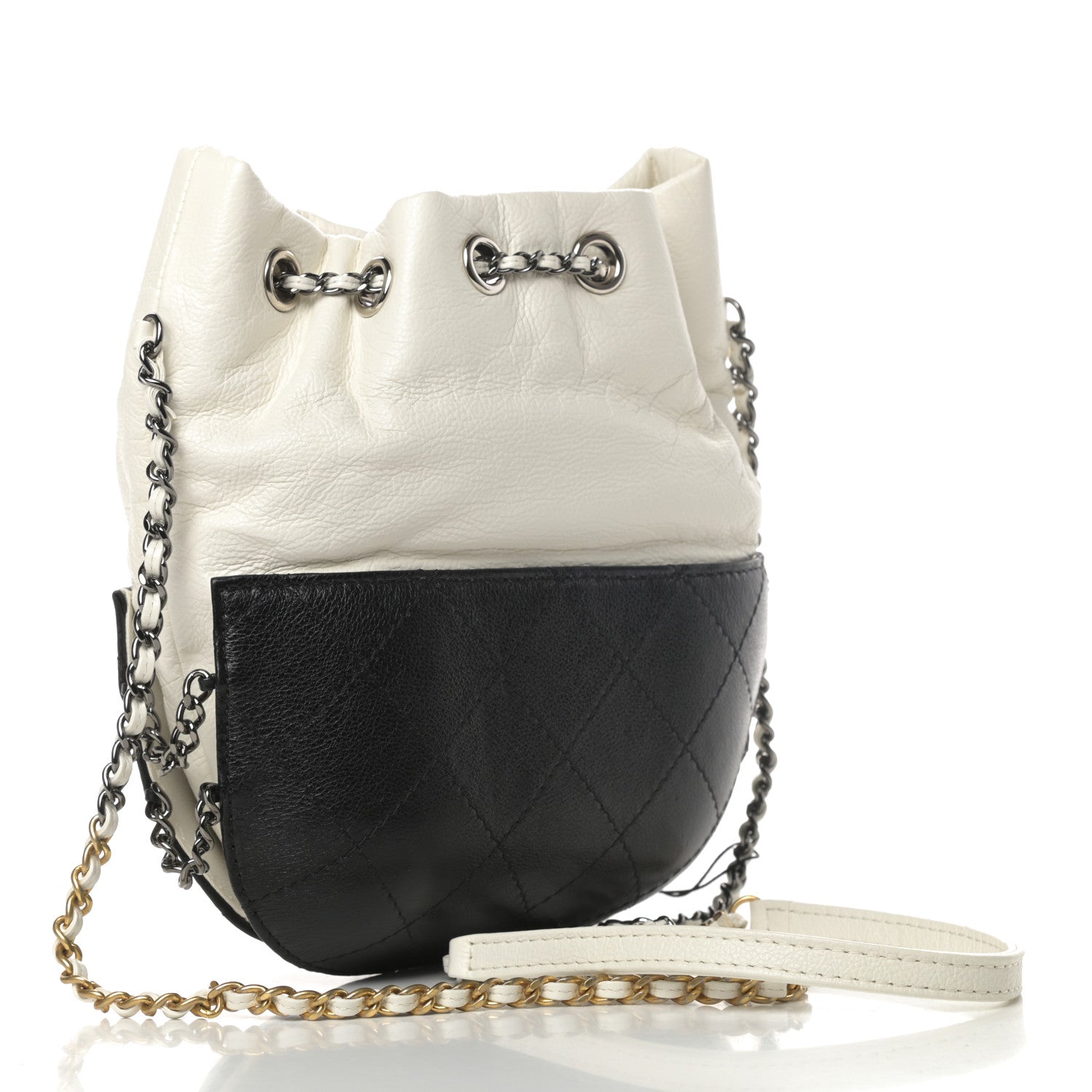 Chanel Aged Calfskin Quilted Small Gabrielle Bucket White Black 3 of 10