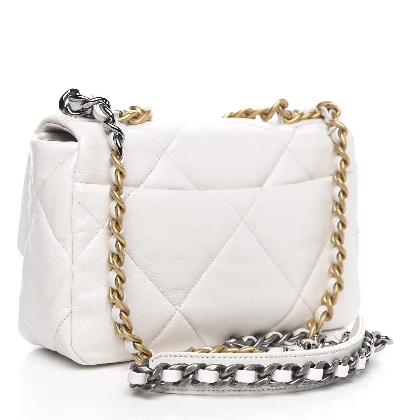 Goatskin Quilted Medium 19 Flap White