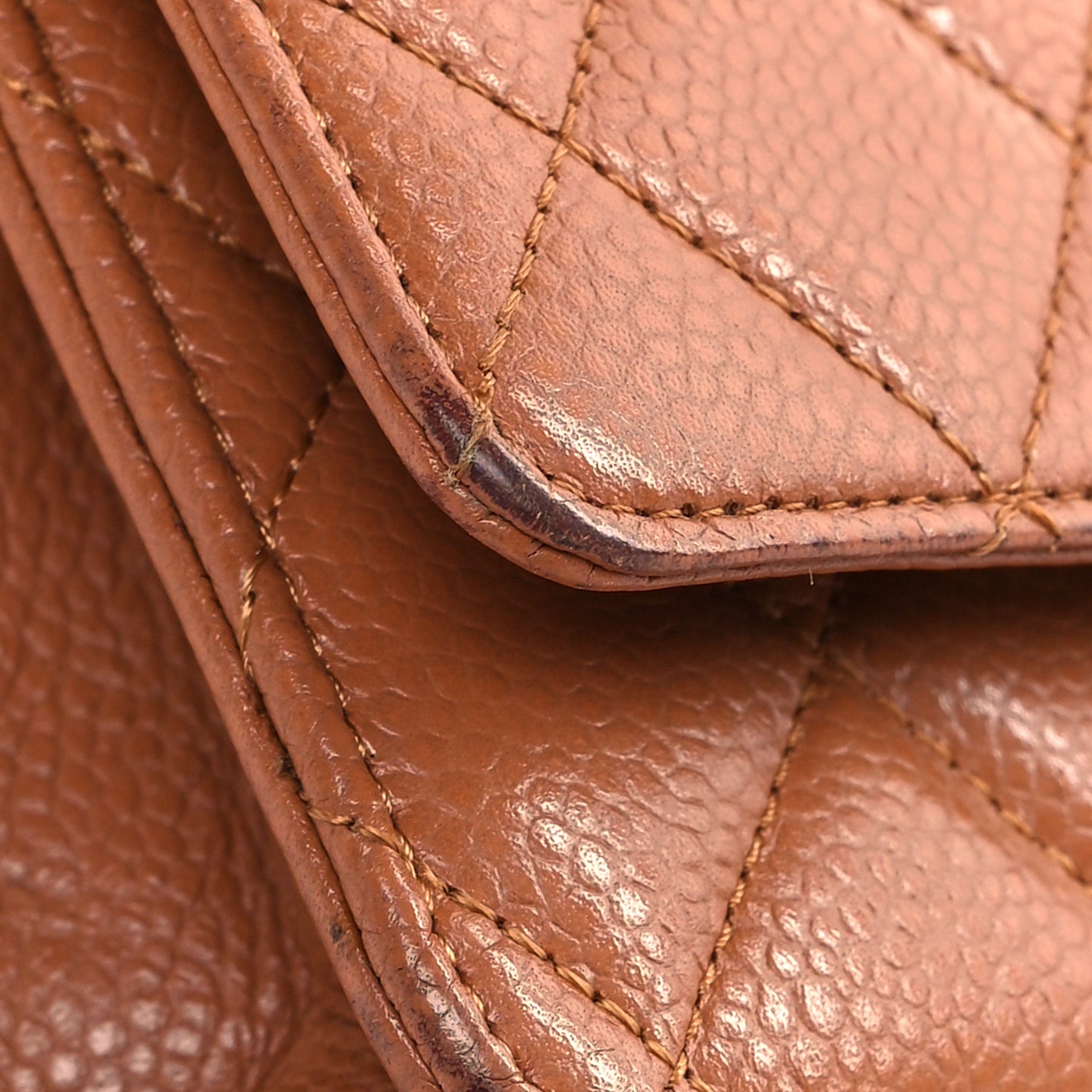 Caviar Quilted Wallet On Chain WOC Light Brown