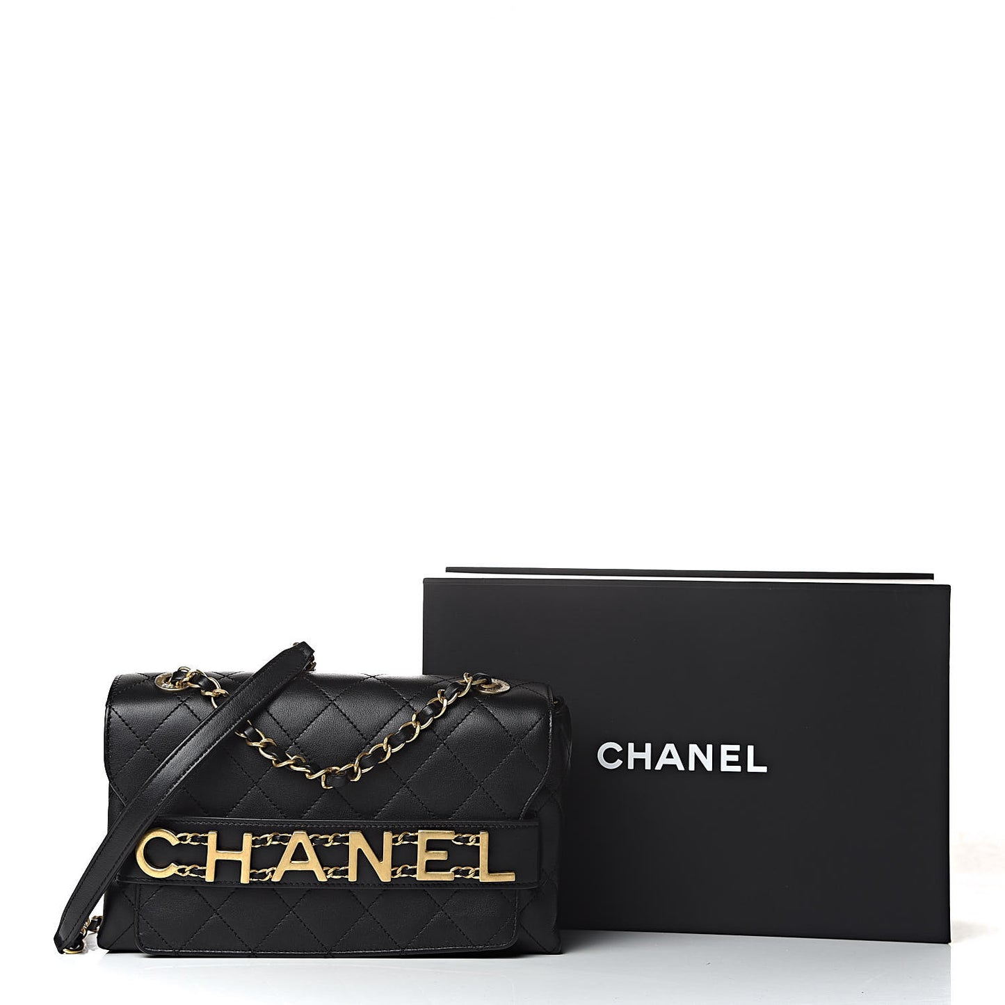 Calfskin Quilted Enchained Flap Black