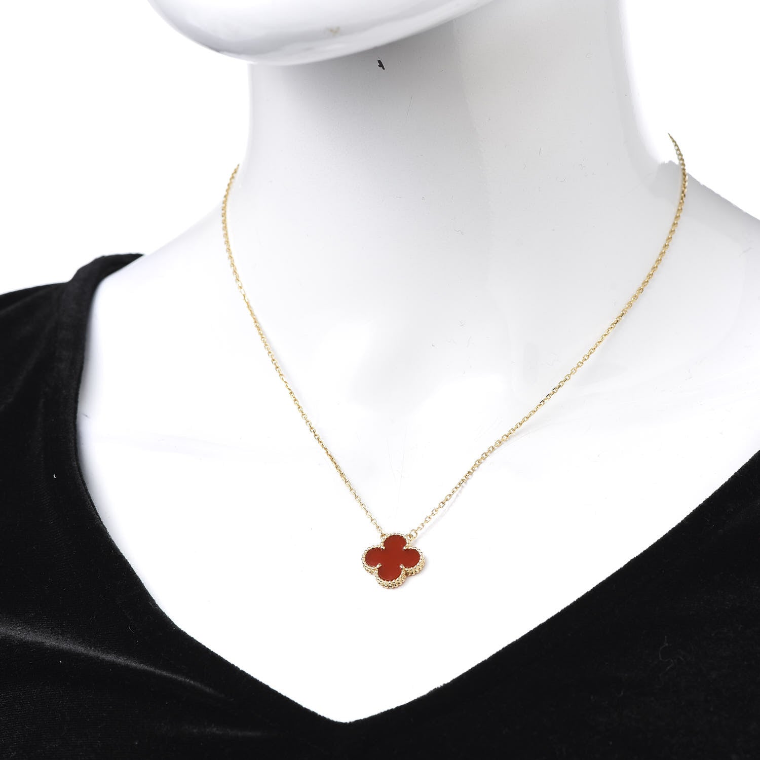 Van Cleef & Arpels 18K Yellow Gold Carnelian Vintage Alhambra Pendant Necklace 2 of 6