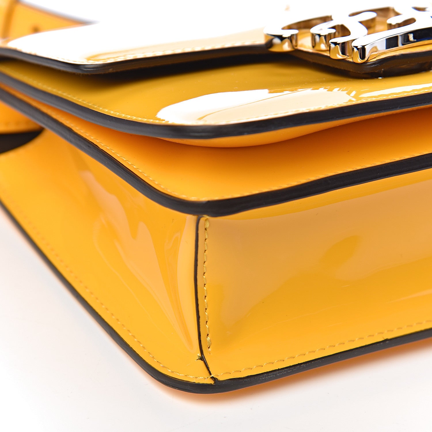 Fendi Vitello Vernice Mou Karligraphy Crossbody Bag Giallo 8 of 10