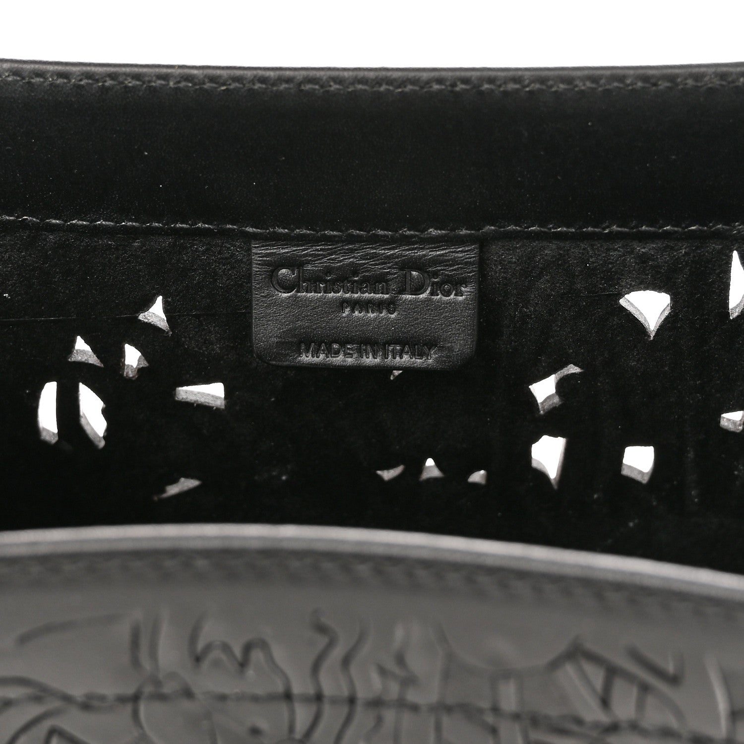 Christian Dior Calfskin Laser Cut Studded Medium Book Tote Black 6 of 10