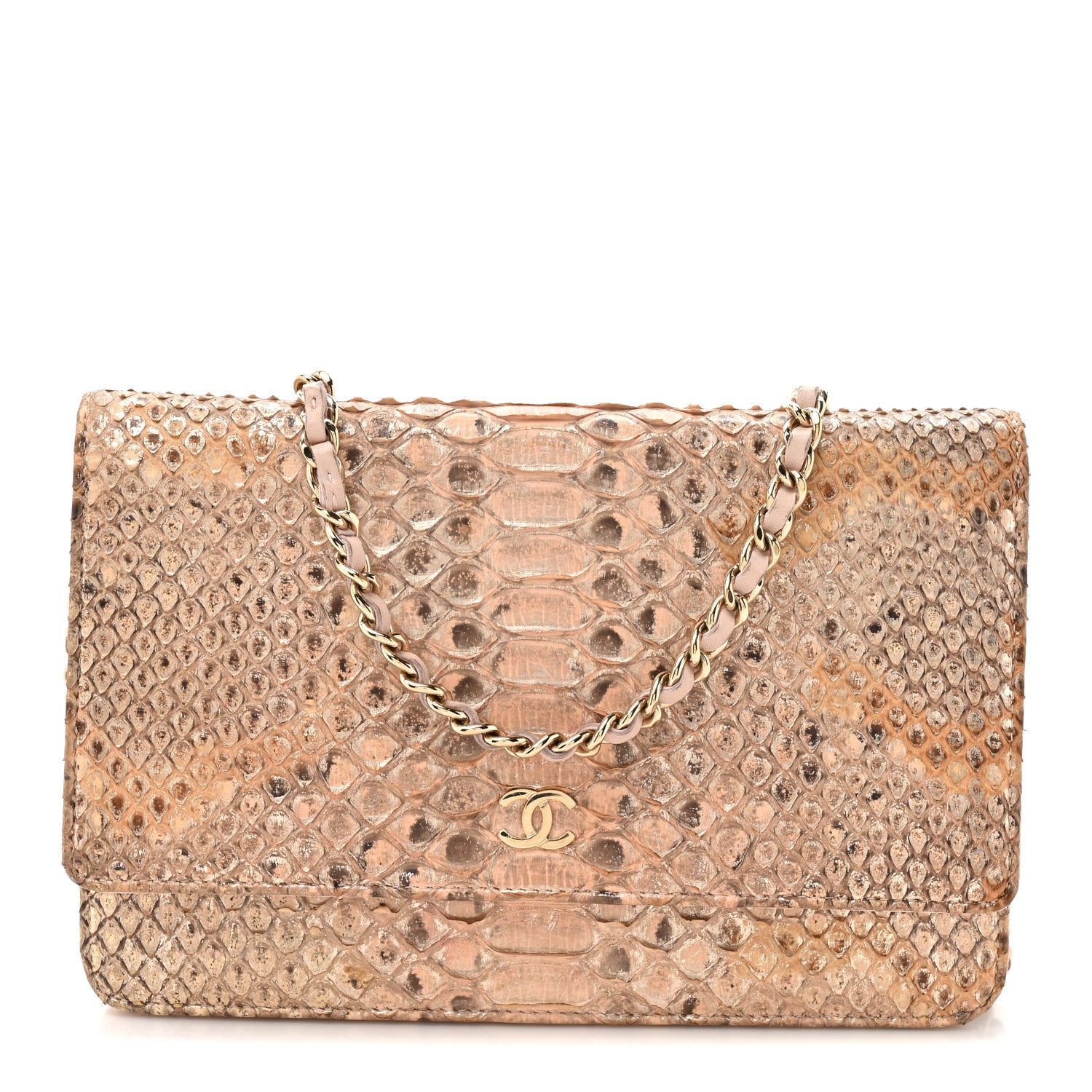 Chanel Metallic Snakeskin Wallet On Chain WOC Ivory Gold 1 of 14