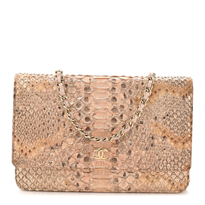Chanel Metallic Snakeskin Wallet On Chain WOC Ivory Gold 1 of 14