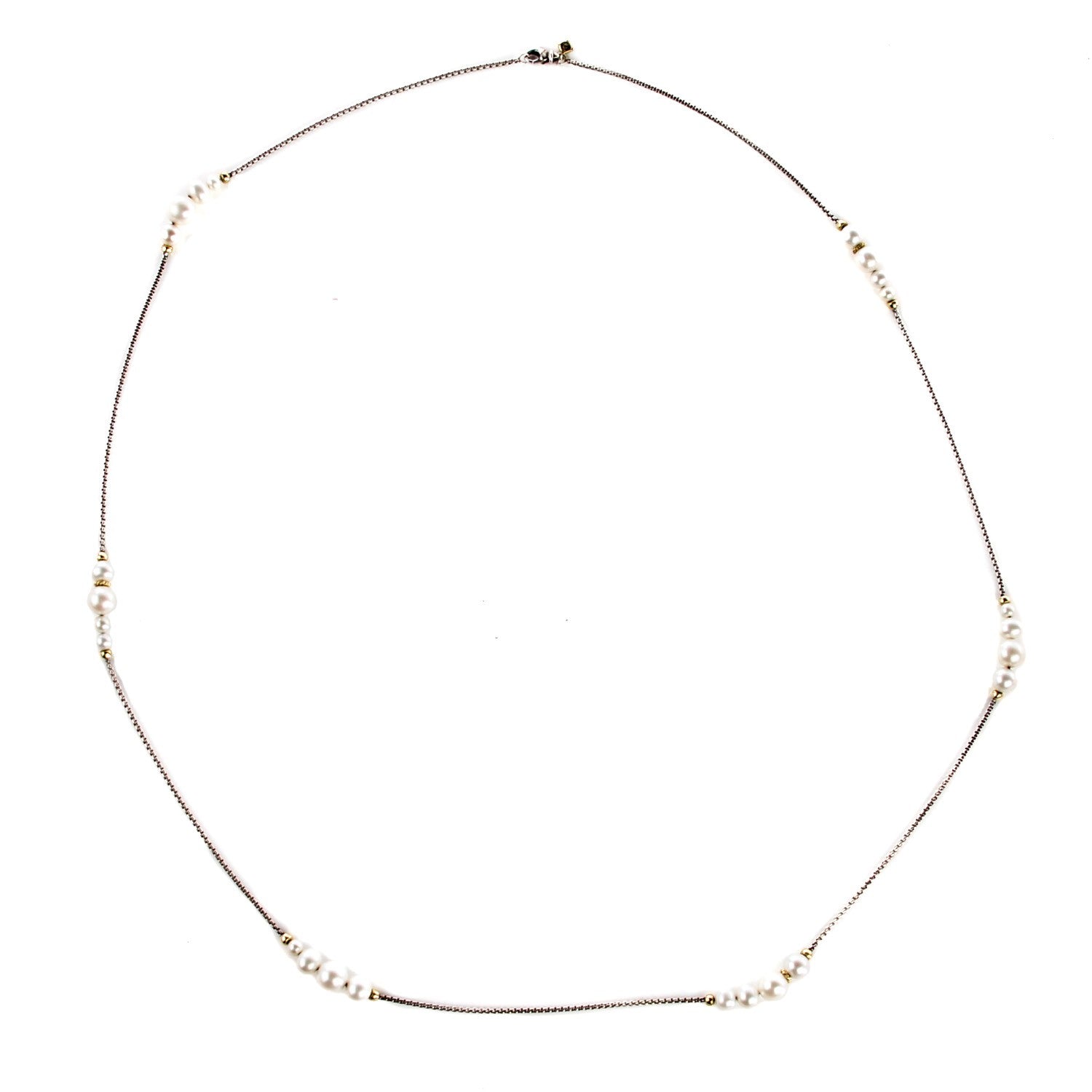 David Yurman Sterling Silver 18K Yellow Gold Pearl 10mm Box Chain Necklace 1 of 4