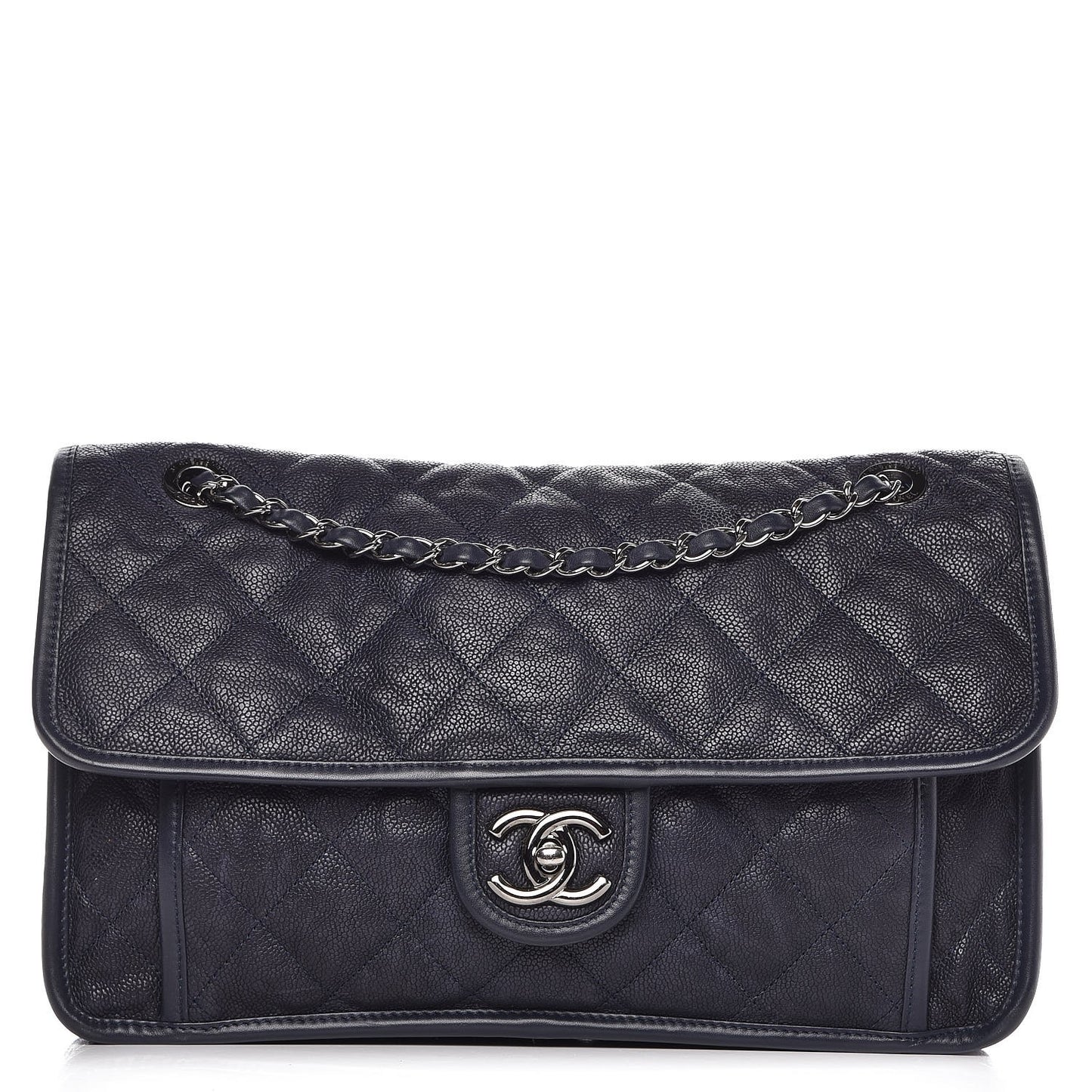 Caviar Quilted Large French Riviera Flap Navy Blue