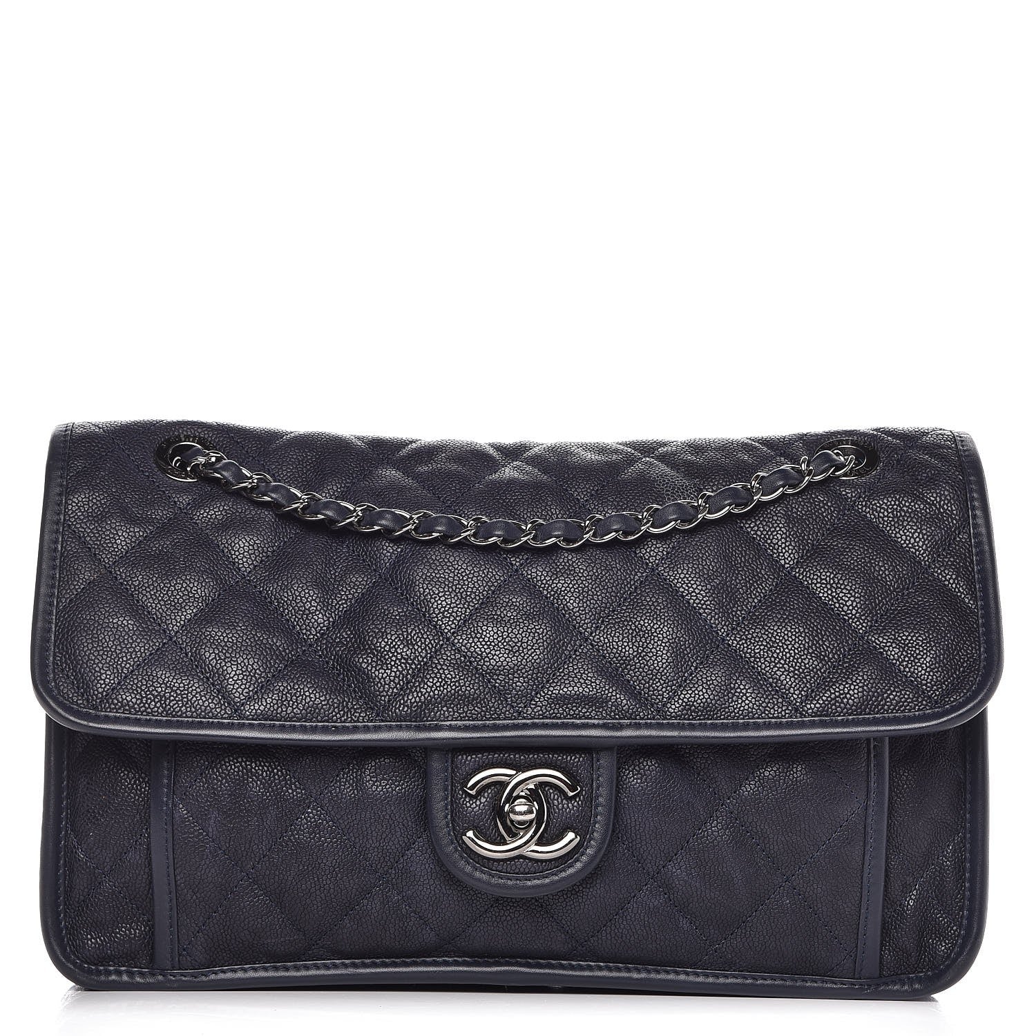 Chanel Caviar Quilted Large French Riviera Flap Navy Blue 1 of 12