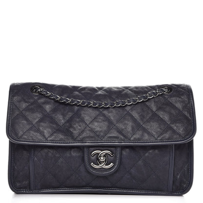 Chanel Caviar Quilted Large French Riviera Flap Navy Blue 1 of 12
