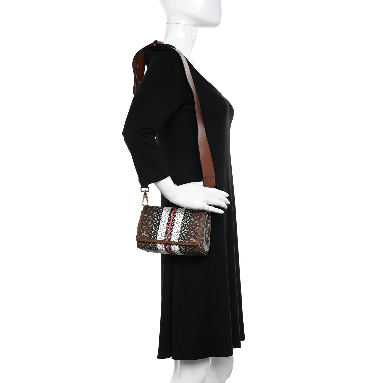 Burberry E-Canvas Monogram Stripe Hackberry Crossbody Bag Bridle Brown 2 of 10