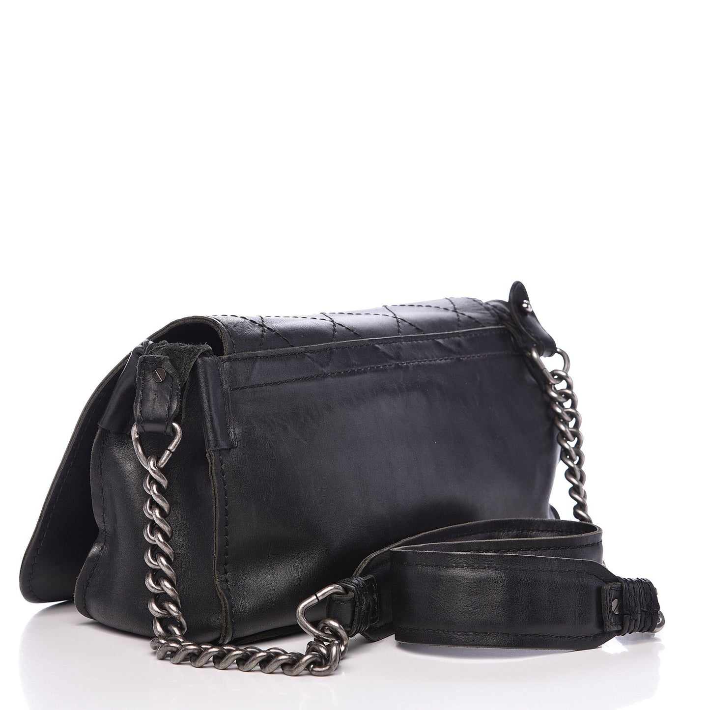 Calfskin Stitched Small Highlander Messenger Black