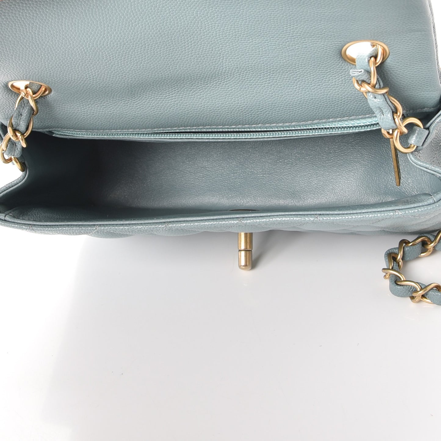 Iridescent Caviar Quilted Mini Rectangular Flap Light Blue