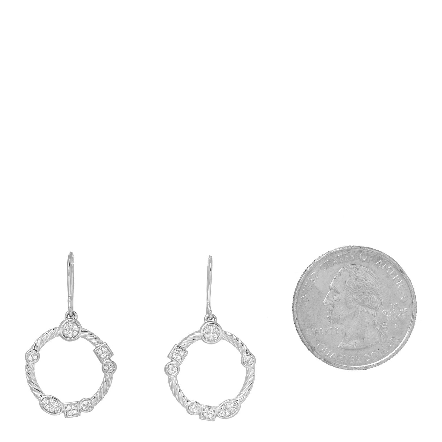 Sterling Silver Diamond Confetti Circle Drop Earrings