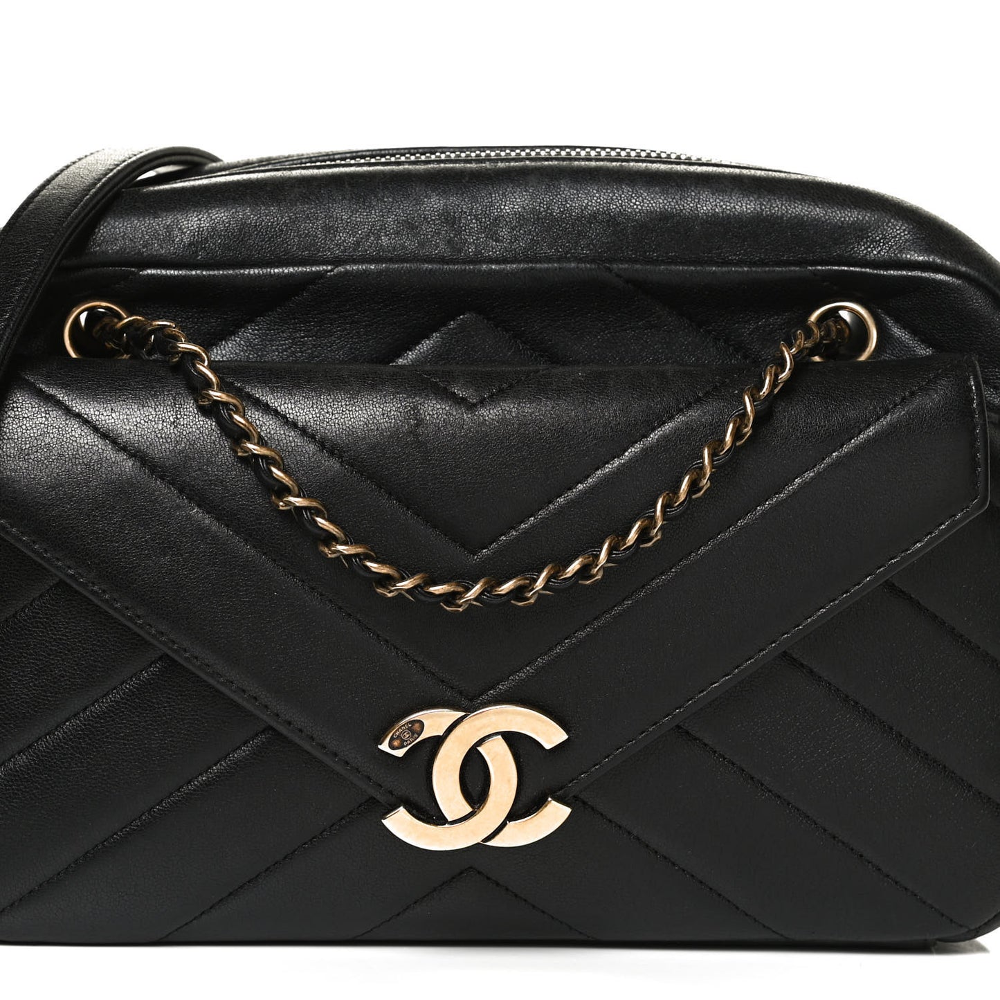 Lambskin Chevron Quilted Coco Envelope Flap Camera Case Black