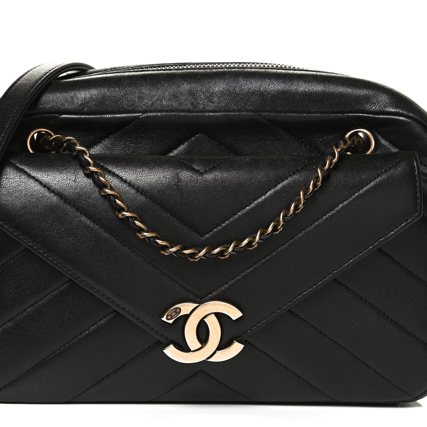 Chanel Lambskin Chevron Quilted Coco Envelope Flap Camera Case Black 8 of 10
