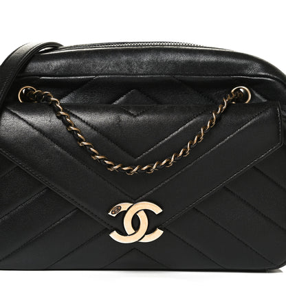 Chanel Lambskin Chevron Quilted Coco Envelope Flap Camera Case Black 8 of 10
